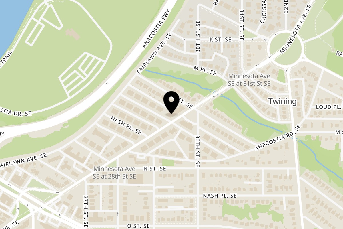 Map showing the location of Moruss Seafood on 2902 Minnesota Ave SE in Washington